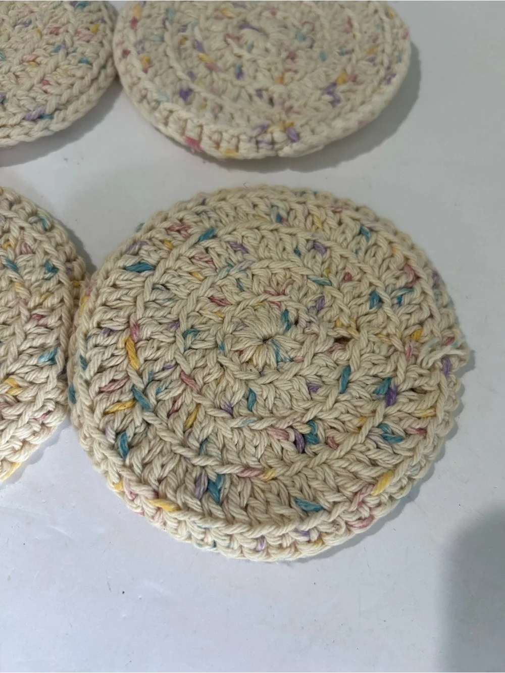 Vintage Handmade Crochet Coaster Set Of 4 Ivory Cream  4.5 Inch Grannycore
